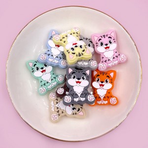BPA Free Animals Cat Shape Tiny Rod DIY Teething Jewelry Charms Cat Focal Beads Wholesale