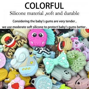 Teething Chew Toys DIY Pacifier Chain Clips Jewelry Accessories Silicone Cat Beads And Unicorn Beads For Key chain Making
