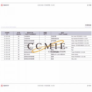 13221945 cooling system spare parts list excavator spare parts