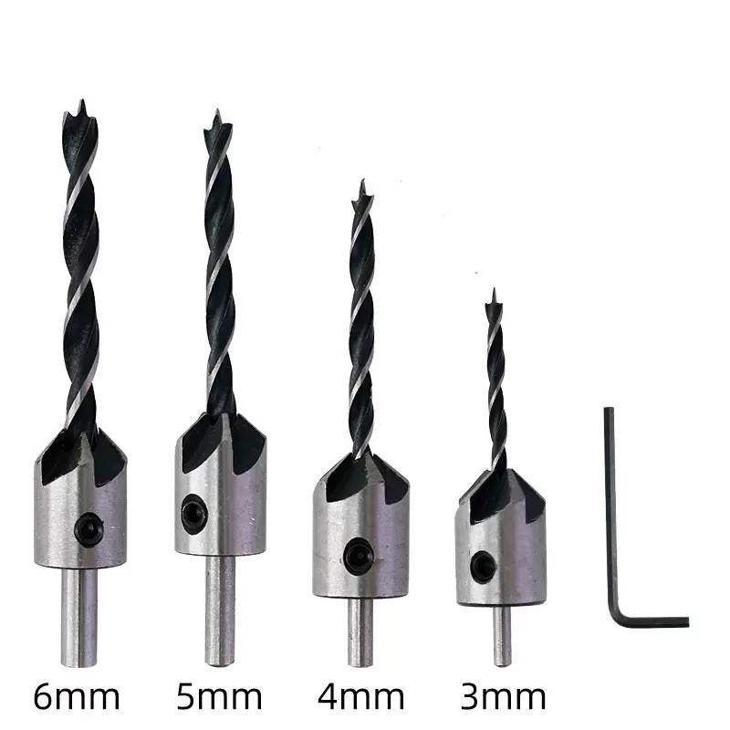 4pcs woodworking Chamfering Countersink ibe n'ibe setịpụrụ