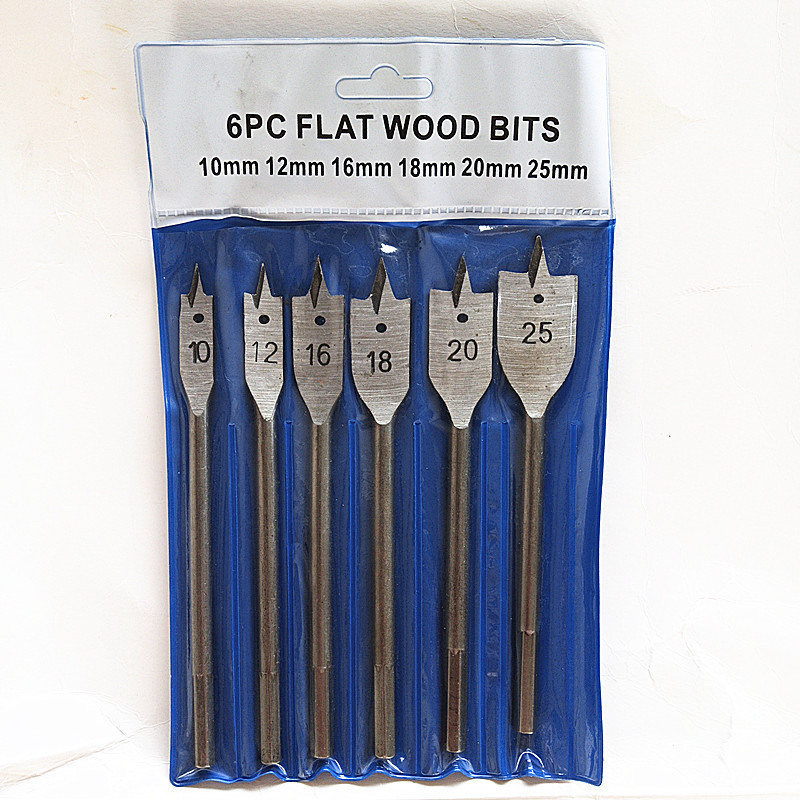 6pcs Flat Wood Drill Bits setịpụrụ na akpa PVC