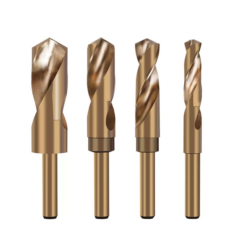 Reduced shank HSS Co M35 twist drill bit with amber coating