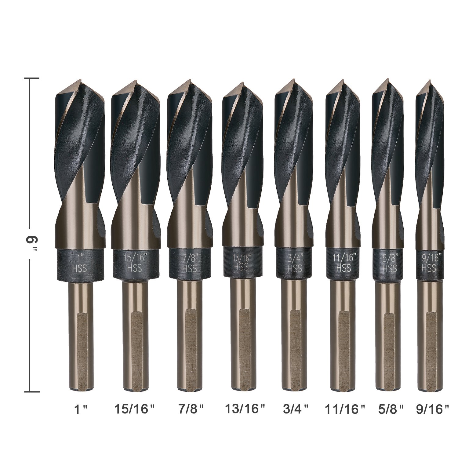 Reduced shank Rolled HSS twist drill bits with amber and black coating