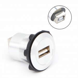 22mm mounting diameter metal Aluminium anodized USB connector socket USB2.0 Female A to Female B