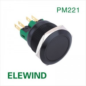 ELEWIND 22mm Black aluminum metal  Momentary latching 1NO1NC push button switch(PM221F-11/A)