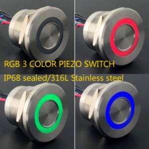 22MM RGB three color piezo switch, high waterproof level IP68,316L stainless steel crust (22mm,PS223P10YSS1RGB24T,Rohs,CE)