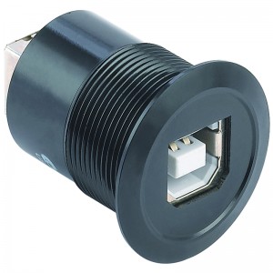 22mm mounting diameter metal Aluminium anodized USB connector socket  USB2.0 Female B to Female B