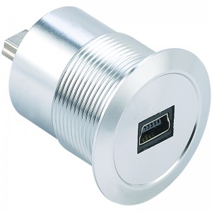 22mm mounting diameter metal Aluminium anodized USB connector socket Mini USB2.0 Female to male