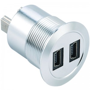 22mm mounting diameter metal Aluminium anodized USB connector socket  double layer 2*USB2.0  mini  Female to male