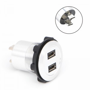 22mm mounting diameter metal Aluminium anodized USB connector socket  double layer 2*USB2.0  Micro  Female to male