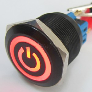 ELEWIND 25mm black aluminium Momentary (1NO1NC) surface illuminated power symbol push button switch ( PM251F-11ET/R/12V/A )