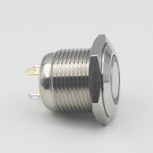 ELEWIND 16mm Ring illuminated Momentary (1NO) Nickel plated brass Flat head switch (PM161F-10E/J/R/12V/N)