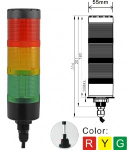 ELEWIND 55mm Signal Tower Light With 3 Layer flash light with buzzer or No buzzer(YWJD-55D/3/RYG/24V)