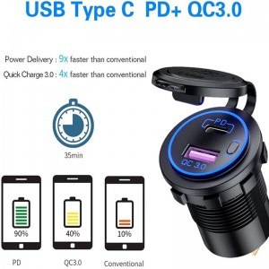 ELEWIND  QC 3.0 +PD USB-C  TYPE-C USB with light USE for  car  yacht  to  charge mobile phone  IPAD