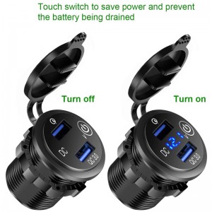 USB fast charging for 3 hole car charger QC3.0 high speed fast charging with cigarette lighter switch combination 12-24V