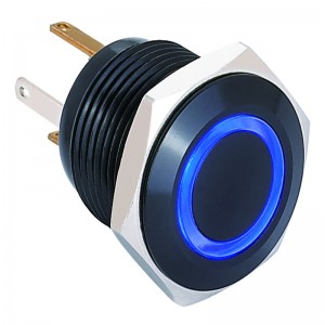ELEWIND 16mm Ring illuminated momentary (1NO) Black aluminium or stainless steel push button switch (PM161F-10E/JL/B/12V/A)