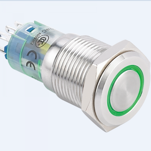 16mm Ring illuminated Momentary or Latching nickel plated brass stainless steel push button switch(PM162F-11E/B/12V/N)