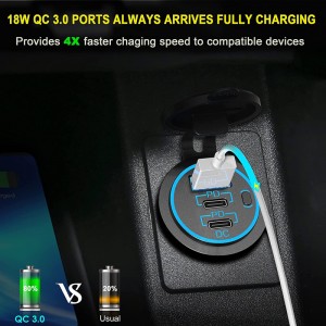 ELEWIND  QC 3.0 + double PD USB-C  TYPE-C USB with light USE for  car  yacht  to  charge mobile phone  IPAD