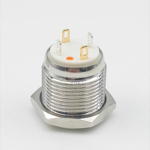 ELEWIND 16mm Ring illuminated Momentary (1NO) Nickel plated brass Flat head switch (PM161F-10E/J/R/12V/N)