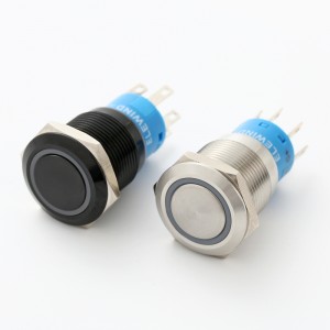 19mm 3 three led color ring illuminated Black aluminium or Stainless steel push button switch(PM192F-11E/J/RGB/12V/S )