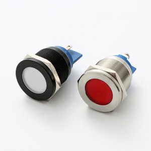 22mm flat head metal Black brass or Stainless steel or nickel plated brass IP67 LED Indicator Light pilot signal lamp (PM22F-D)