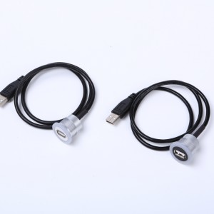 22mm mounting diameter plastic USB connector socket USB2.0 Female A to male A with LED light (60cm cable)