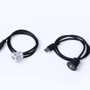 22mm mounting diameter plastic USB connector socket USB2.0 Female A to male A with 60cm cable