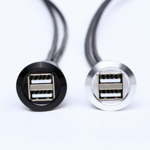 22mm mounting diameter metal Aluminium anodized USB connector socket  double layer 2*USB2.0 Female A to male A with 60CM cable
