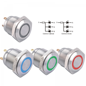 ELEWIND 16mm metal push button switch momentary 1NO with RGB three color ring light(PM161F-10E/J/RGB/▲/◎)