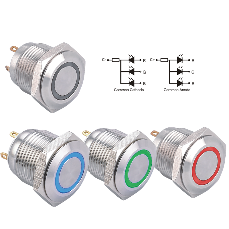 China High Quality Self Lock Push Button Switch Suppliers –  ELEWIND 16mm metal push button switch momentary 1NO with RGB three color ring light(PM161F-10E/J/RGB/▲/◎) – ELEWIND