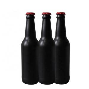 330ml 500ml Matte Black Frosted Glass Beer Bottles With Crown Metal Cap