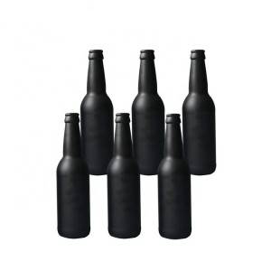ដបស្រាបៀរ 330ml 500ml Matte Black Frosted Glass Beer with Crown Metal Cap