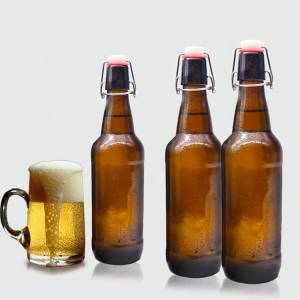 Botella de vidrio hermética de la botella de cerveza con tapa abatible de acero inoxidable