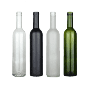 Bottiglia di vinu di vetru Bordeaux di forma rotonda in Cina promozionale in fabbrica da 750 ml