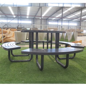 Round Steel Park Picnic Table With Umbrella Hole Urban Street Furniture  10
