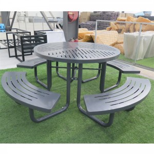 Тркалезна челична маса за пикник парк со дупка од чадор Урбан уличен мебел 9