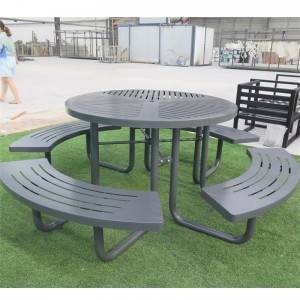 Round Steel Park Picnic Table Uban sa Umbrella Hole Urban Street Furniture 7