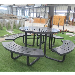 Round Steel Park Picnic Table Ndi Umbrella Hole Urban Street Furniture 8