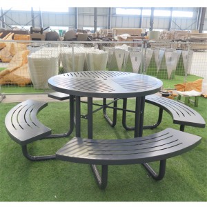 Round Steel Park Picnic Table With Umbrella Hole Urban Street Furniture 5