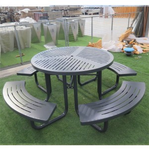 Круглы сталёвы паркавы стол для пікніка з адтулінай для парасона Гарадская вулічная мэбля 6