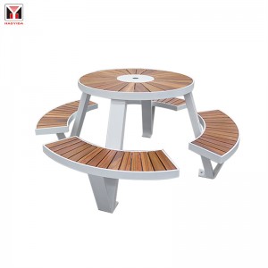 Vonkajší okrúhly piknikový stôl so súčasným dizajnom s lavičkami Mestský pouličný nábytok 4