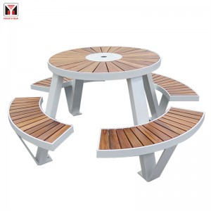 Vonkajší okrúhly piknikový stôl so súčasným dizajnom s lavičkami Mestský pouličný nábytok 3