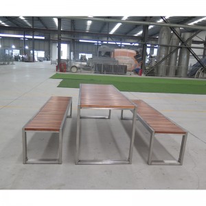 Bancos de mesa de picnic para parques comerciais de mobiliario urbano ao aire libre con marco de aceiro inoxidable15