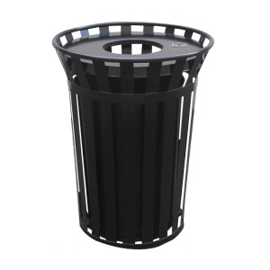 38 Gallon Black Metal Slatted Commercial Trash Receptacles For Outdoor