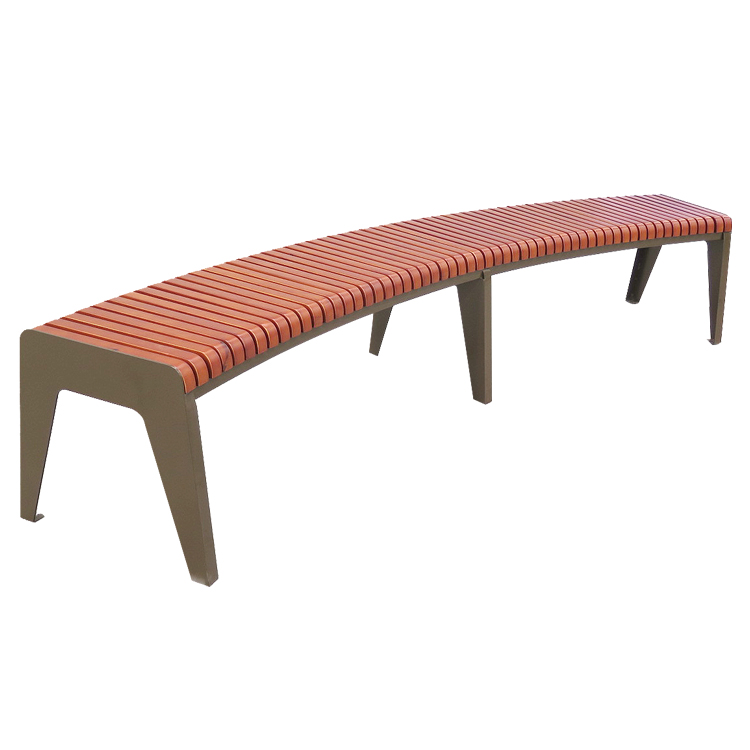 Timber Curved Wood Slat Park Outdoor Bench Backless