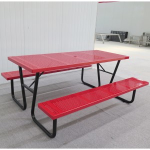 Commercial Steel Rectangular 6ft Metal Picnic Table For Outdoor Park 5