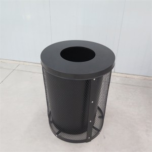 Runder kommerzieller Outdoor-Mülleimer aus Metallgeflecht, schwarz, mit Deckel3
