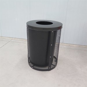 Apaļa sieta metāla komerciāla āra atkritumu tvertne melna ar vāku10