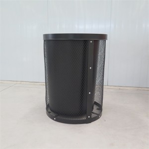 Round Mesh Metal Commercial Outdoor Trash Bin Black With lid2