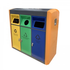 Coș de gunoi mari de reciclare Ubran cu 3 compartimente clasificate metalice Stradă Park Coș de gunoi 8